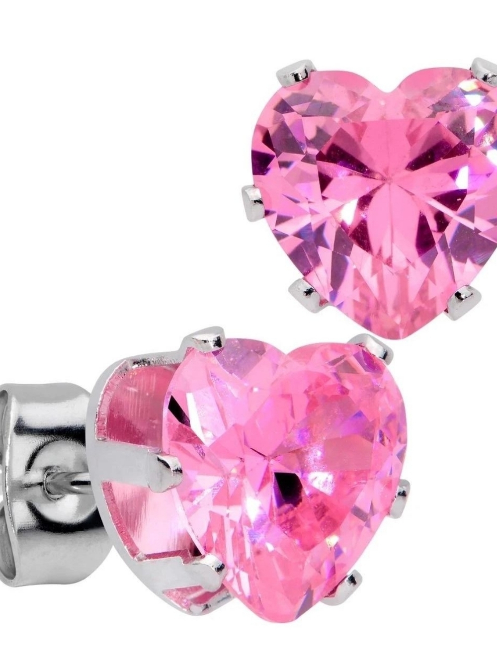 925 Sterling Silver Pink CZ Heart Stud Earrings